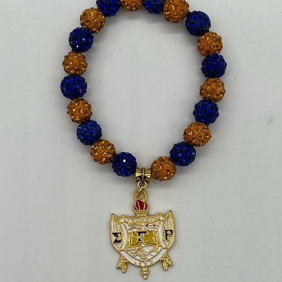 Sigma Gamma Rho Beaded Bling Shield Elastic Charm Bracelet - Picture 2 of 7